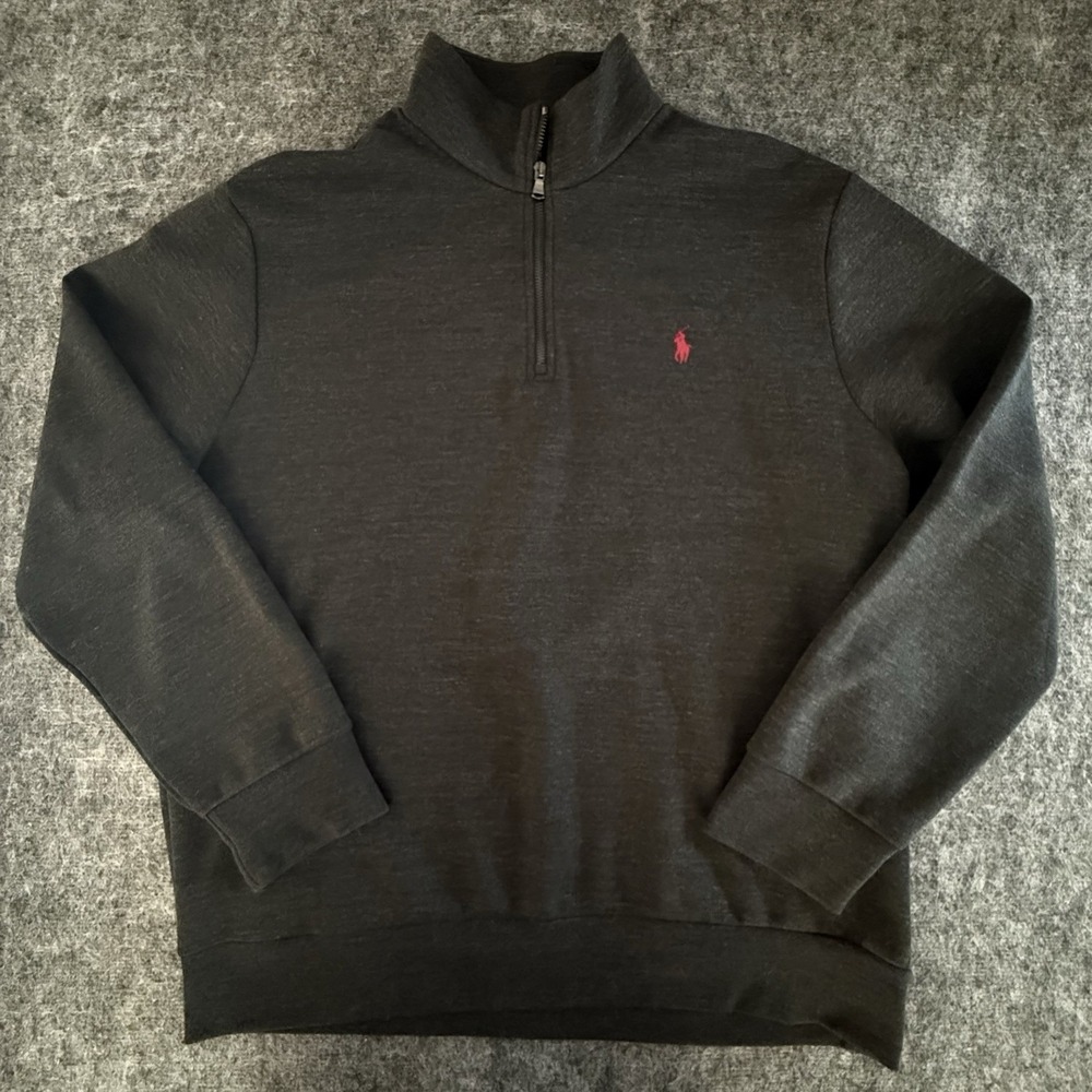 Polo Ralph Lauren 1/4 Zip Sweatshirt Men's XL Black Heather Red Pony Pullover
